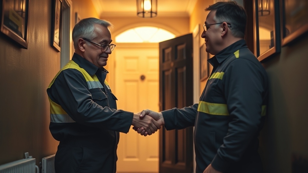 Engineer shaking hands with a Kensington homeowner after locating their leak