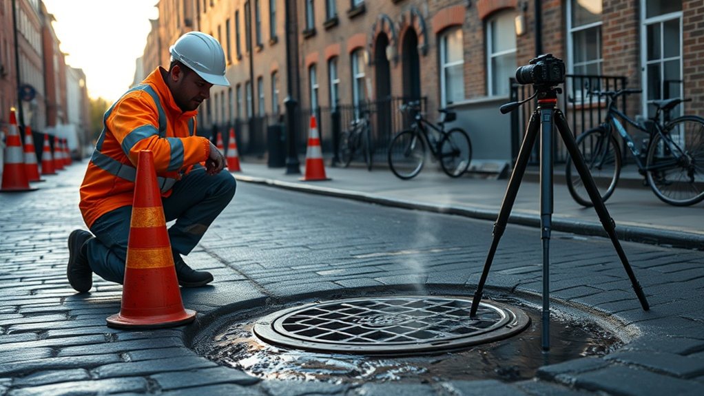 Engineer carrying out water mains leak detection in Kensington